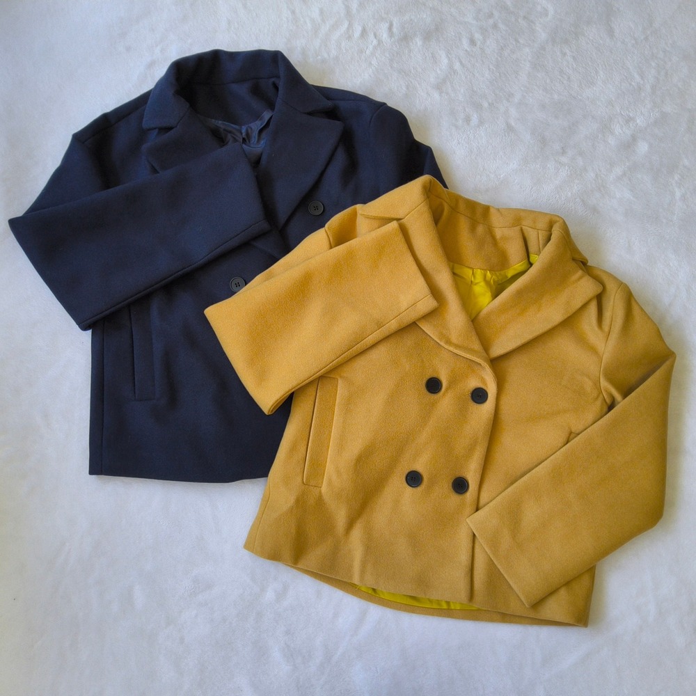 2 Womens Cropped Pea Coats Small Navy Mustard Double Breasted Lined Jacket Lot